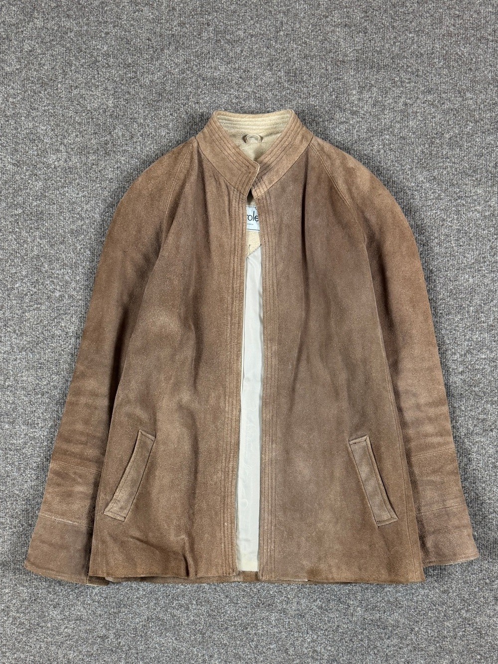 Vintage Lesoleil Suede Leather Open Front Jacket Women’s Small High Collar 90s - Picture 2 of 13